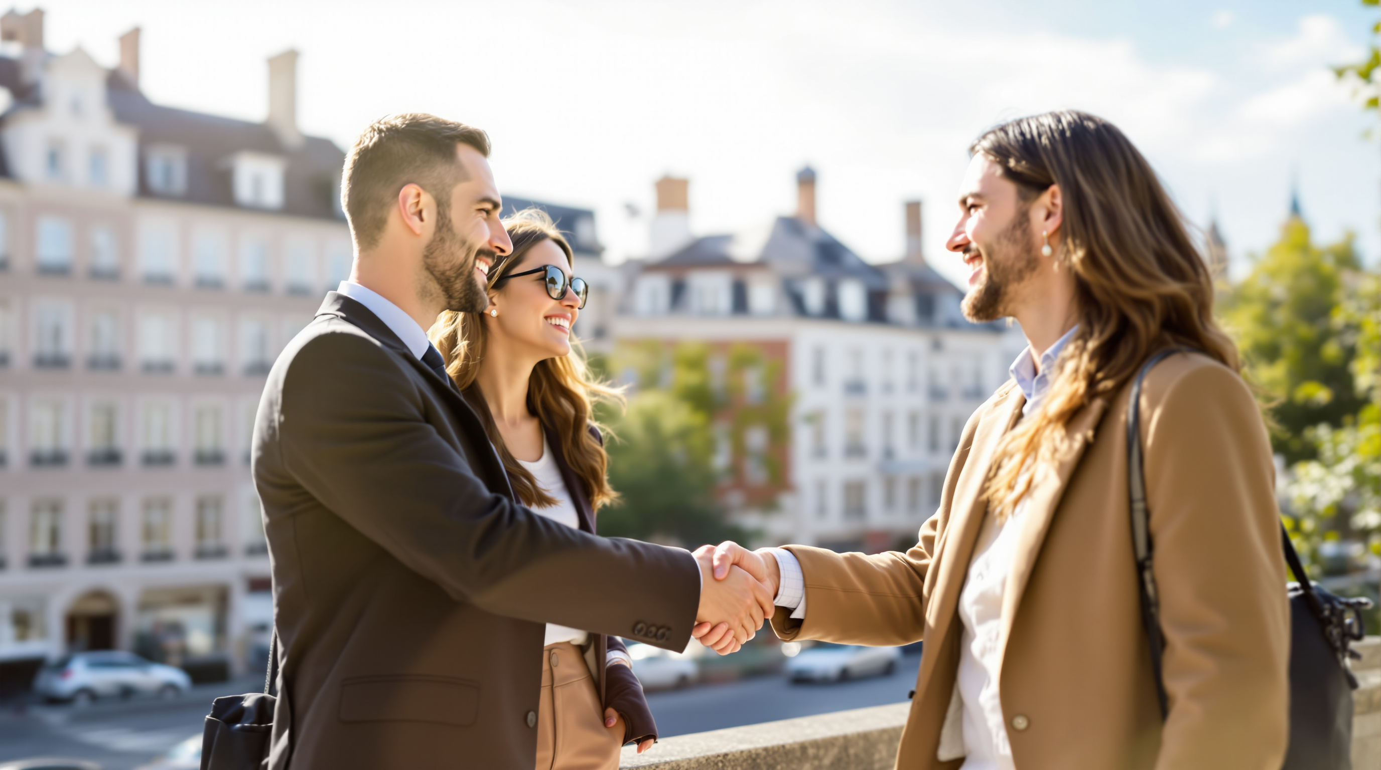 Conseiller immobilier avec un couple lors d'une signature — AC Environnement Brest